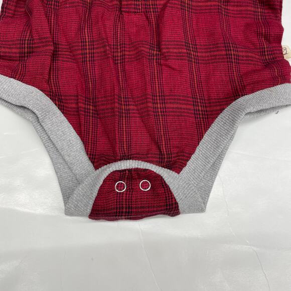 NWT Me & Henry 12/18M Red & Black Plaid Jasper Button Up Onesie - Picture 3 of 5